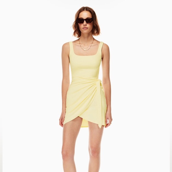 Aritzia Wilfred Saturn Mini Wrap Dress Butter Light Yellow 2XS Side Tie NWT - Picture 1 of 9